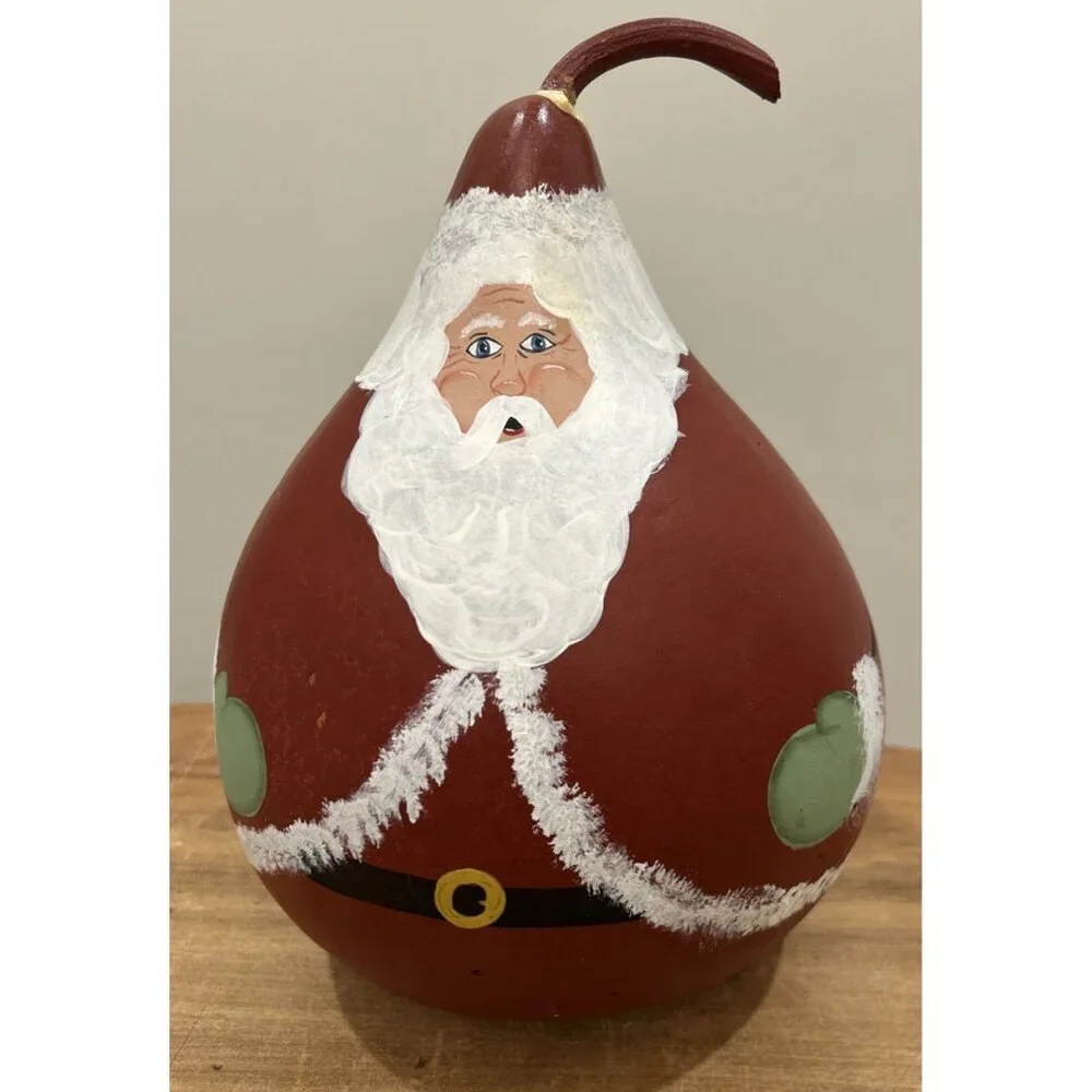 Hand Painted Santa Claus Gourd Christmas Holiday Artist Signed Mary Williamsburg